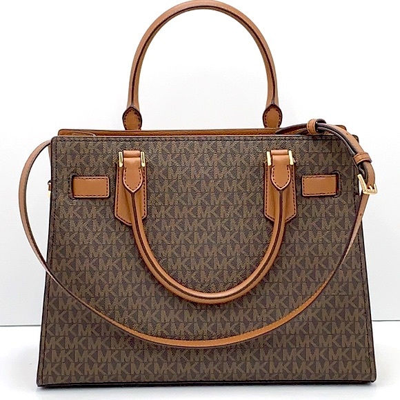 Michael Kors Hamilton Med Satchel Shoulder Crossbody Bag luggage/Brown Signature - Picture 4 of 16